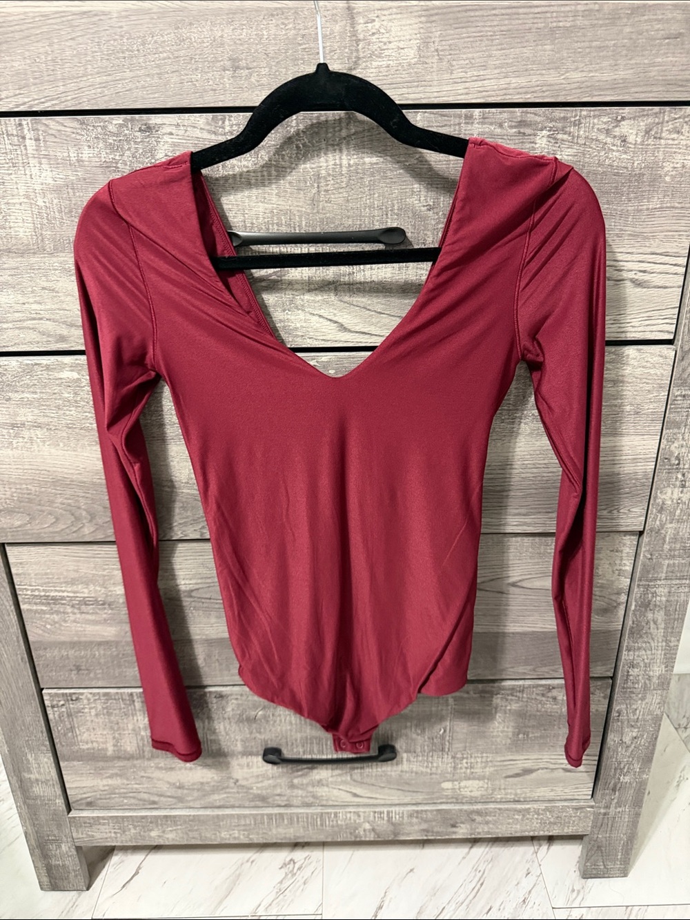 Aerie Smoothiez Long-Sleeve V-Neck Bodysuit in Wine